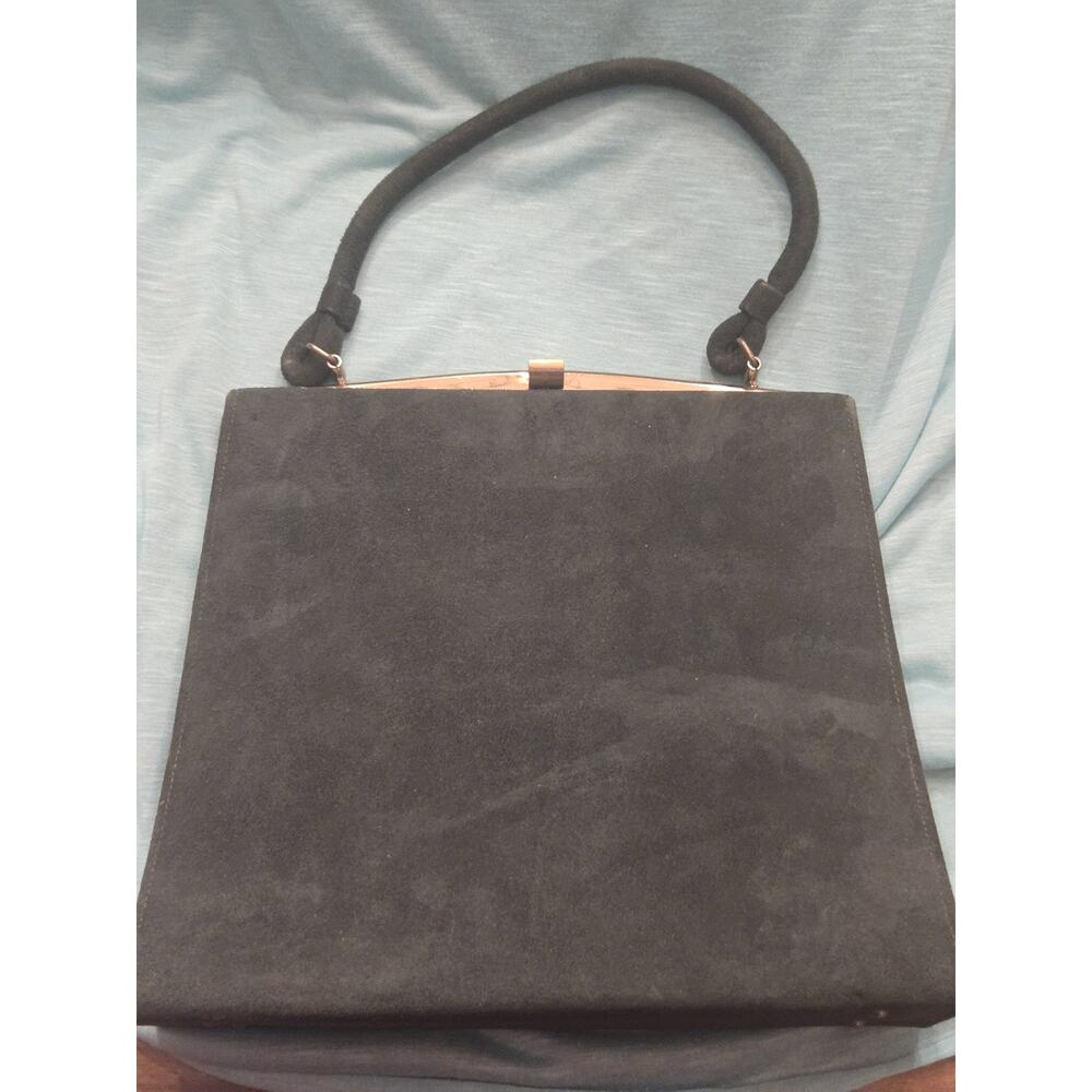 Dark Green Vintage 1960s Structured Suede Handbag